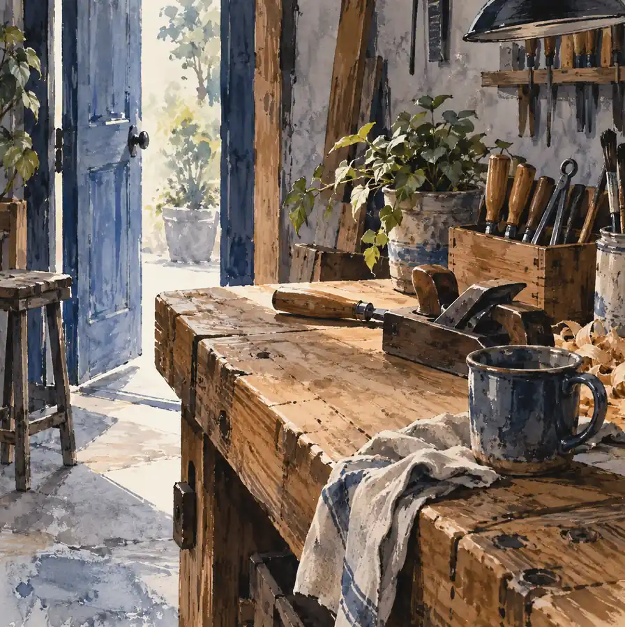 Illustration of established small businesses equipment and workspace