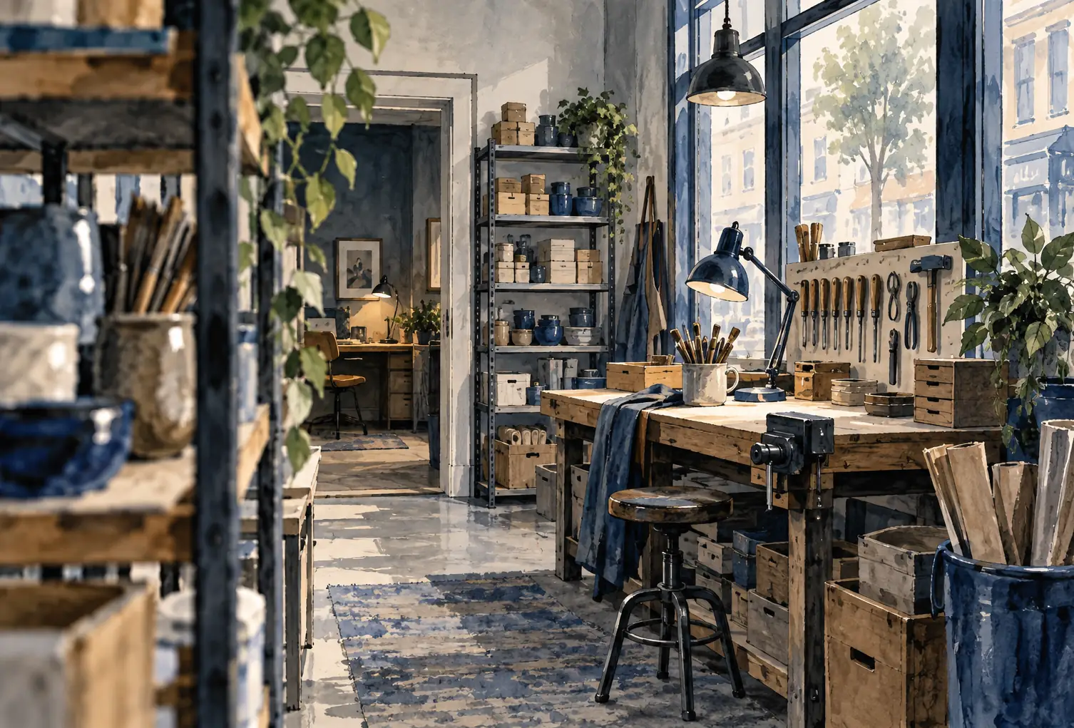 Illustration of established small businesses and their working space